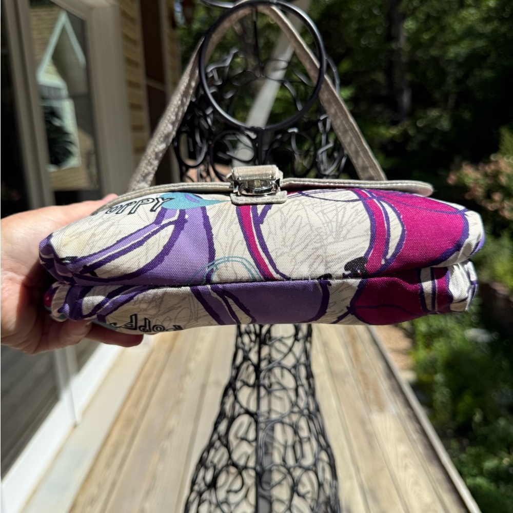 Coach Poppy Graffiti Glam Canvas Shoulder Bag Multi Color Metallic Silver Trim - Picture 4 of 6